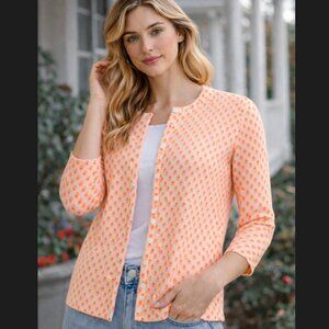 Merona Floral Cardigan Sweater Small Ivory Orange 3/4 Sleeve Button Front Knit